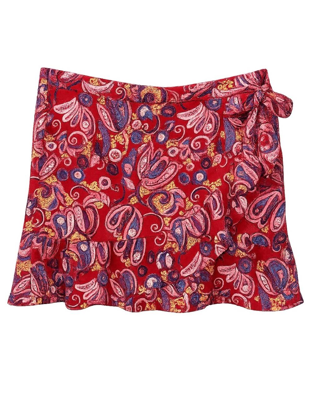 LOFT Paisley Ruffle Wrap Mini Skirt Size 14